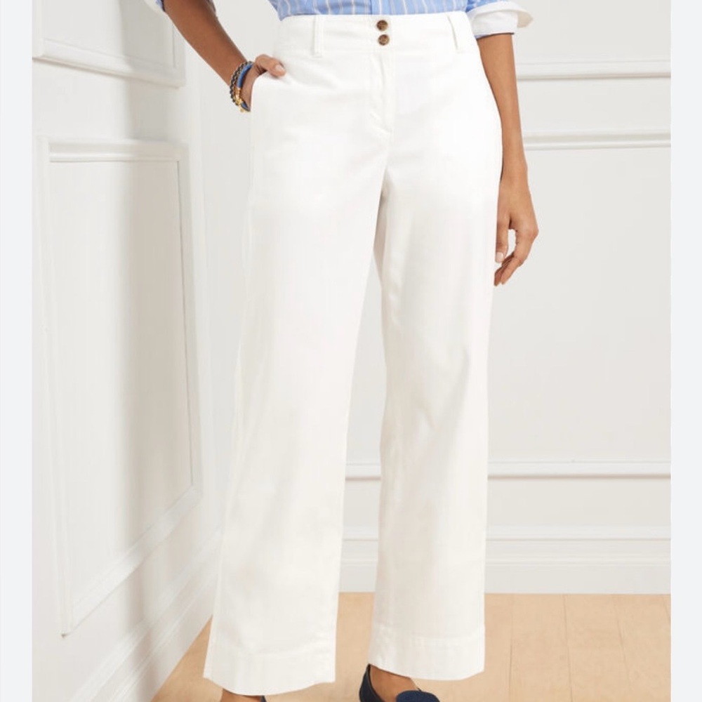 Talbots White Wide-Leg New England Chinos Pants Size 8p Coastal Grandma